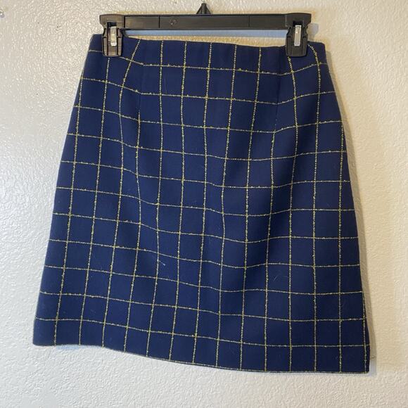 Ann Taylor LOFT A Line Skirt Fully Lined Navy Blue/Yellow Side Zipper Size 0 - Picture 4 of 6